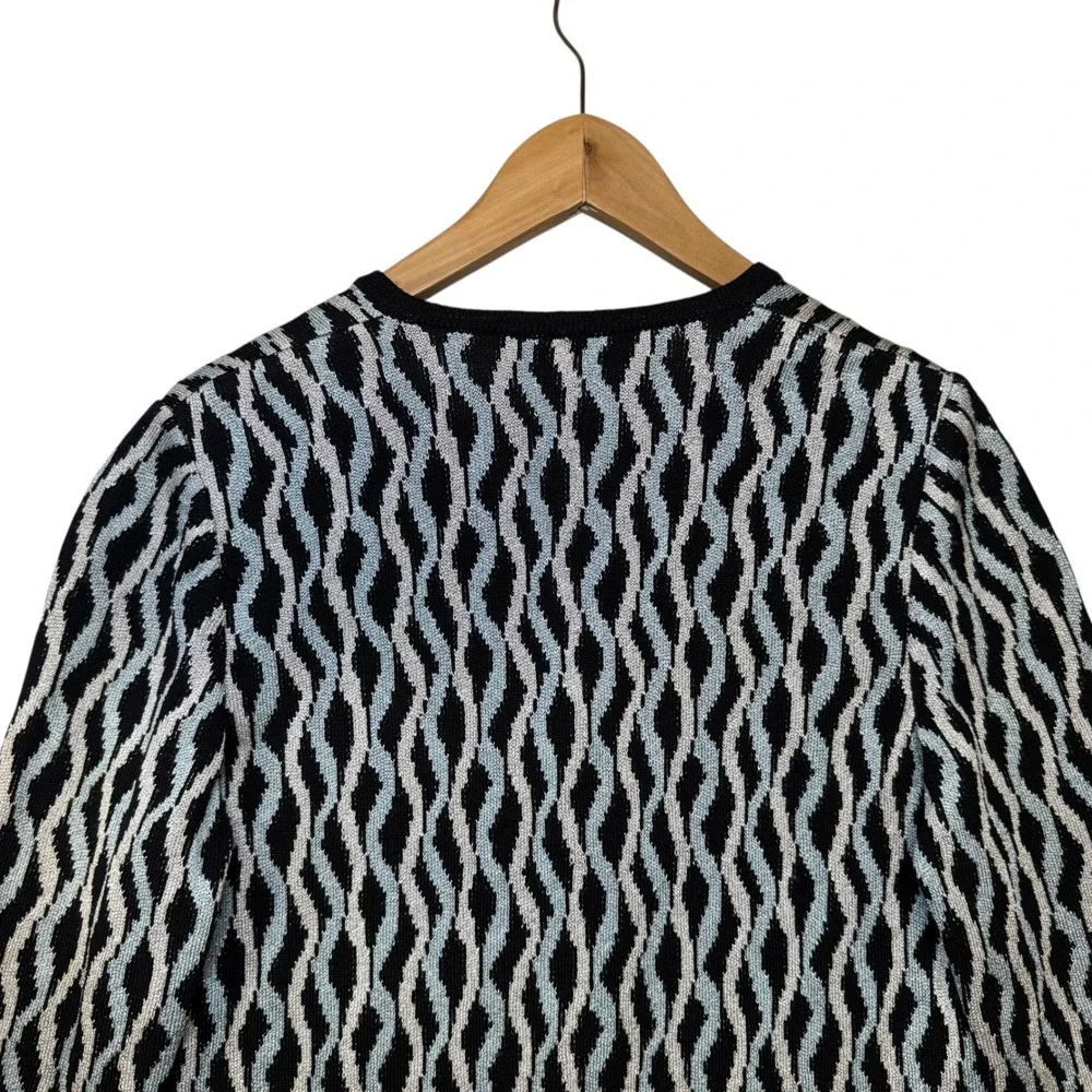 St John‎ Knit Cardigan Sweater Blue Black Geometric Old Money Vintage Size 6